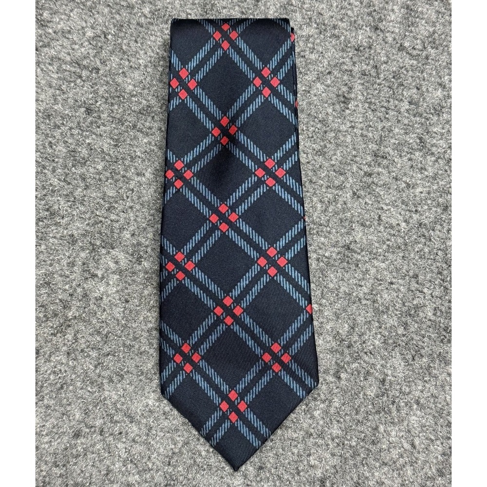 Turnbull Asser Tie Blue Red Plaid Check Necktie 100% Silk Made In England